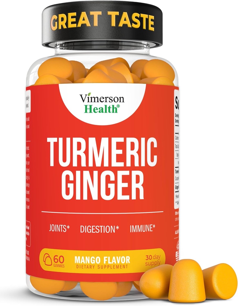 Kurkuma supplement - Curcumine C3 Complex + Gemberwortel voor Gut & Joint Health - Natural Turmeric Curcumin Supplement 95% Curcuminoïden. Bevat 260 mg Tumerisch Extract. 60 Mango smaak Kurkuma Gummies