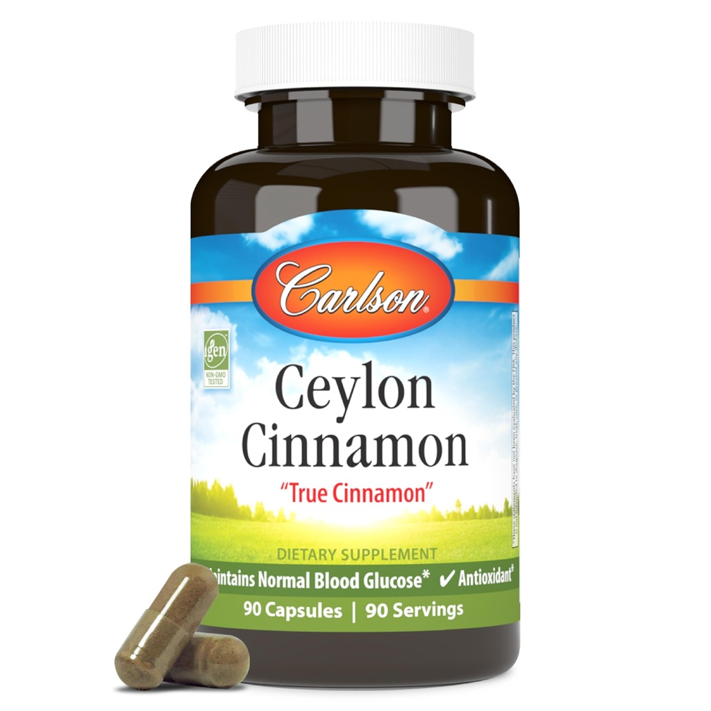 Carlson - Ceylon Cinnamon, kaneelsupplementen, 500 mg, kaneelextractpillen, Ceylon Cinnamon Capsules, 90 capsules.