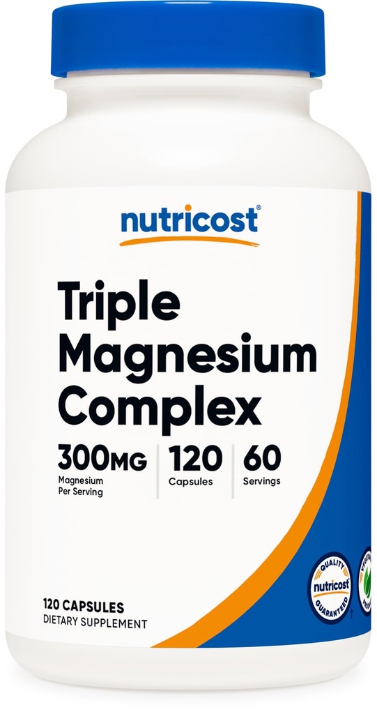 Nutricost Triple Magnesium Complex (300 mg, 120 capsules) - van Di-Magnesium Malate, Bisglycinaat en citraat, 60 porties