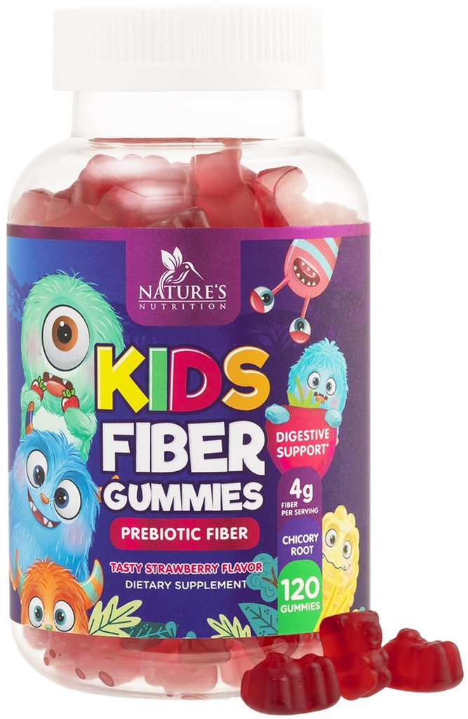 Vezel Gummies voor kinderen, Dagelijks 4g Gummy Fiber Supplement, Prebiotic Dispatitive Health Support - Natuur Plant Based Oplosbare Vezel, Ondersteunt Regularity & Digestie voor kinderen Non-GMO - 120 Gummies