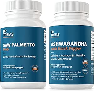 Dr. Tobias Saw Palmetto Supplement en Ashwagandha Capsules, ondersteuning van Hormonale Gezondheid voor vrouwen en mannen, veerkracht & evenwicht Supplementen, niet-GMO