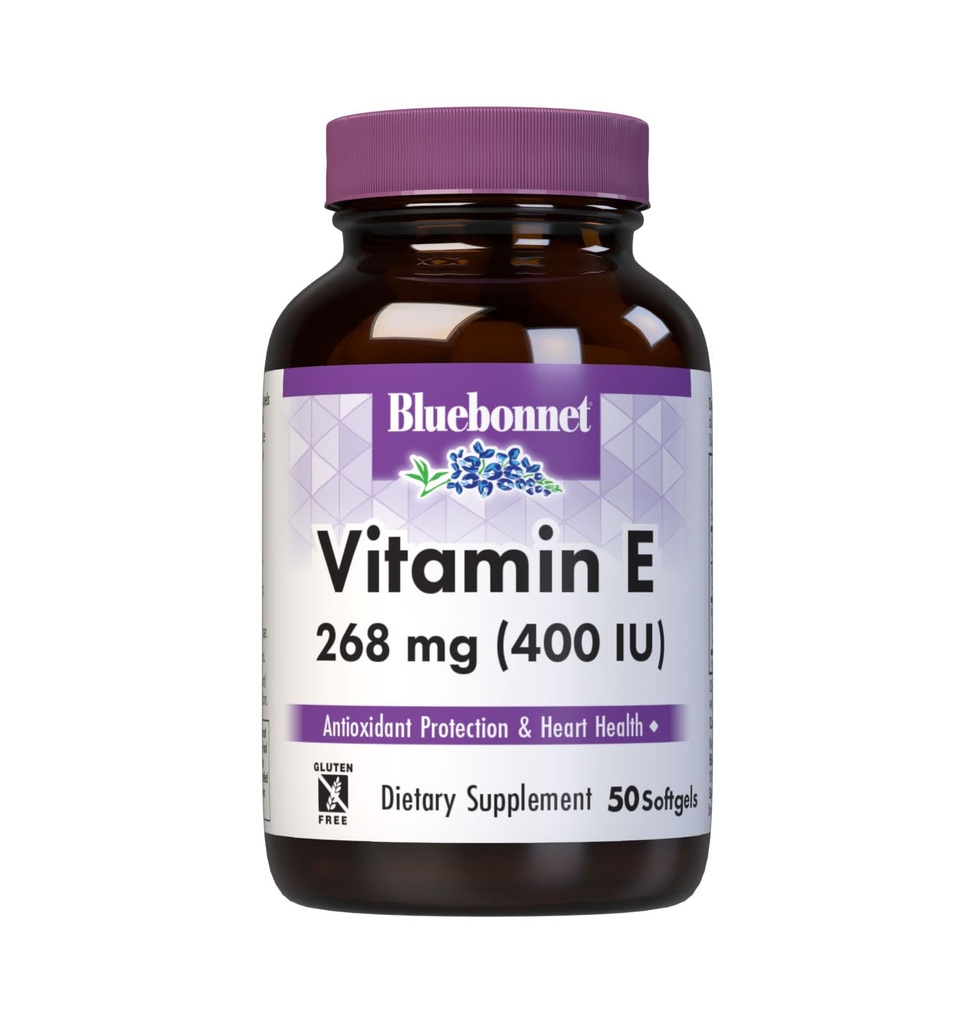 Bluebonnet Nutrition Vitamin E 400 IE (268 mg) Mixed Tocoferols Softgels, Free Radicale Portection & Cardiovasculaire Ondersteuning, Glutenvrij, Dairy-Free, 50 Softgels, 50 Servers