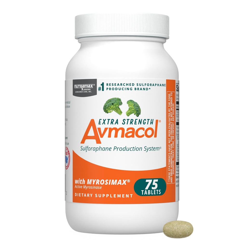 Nutramax Laboratories Avmacol Extra Strength #1 Researched Sulforaphane-Producing Brand for Detoxification with Glucoraphanin and Active Myrosinase, Immune Health, Adults & Children, 75 Tablets