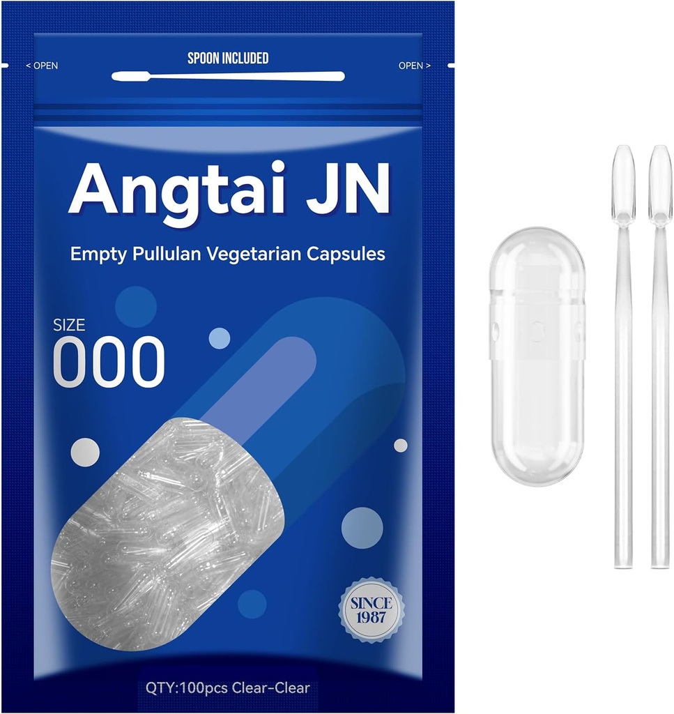 Lege capsules Maat 000 - Heldere vulbare Vegan Capsules(100 aantal) Maat 000 Lege Pullulan Capsules met twee Micro Lab Lepels,- Veggie Capsules Lege capsules voor doe je eigen supplementen