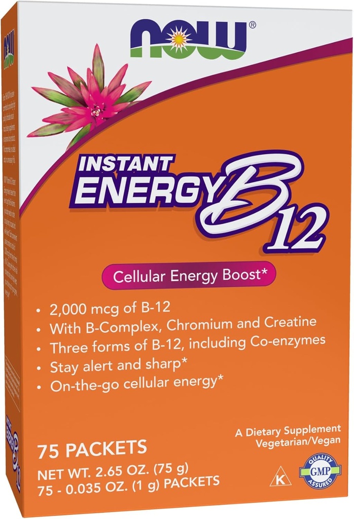 NOW Supplementen, Instant Energy B-12 (2.000 mcg B-12 per pakket), Cellular Energy Boost*, 75 Packets