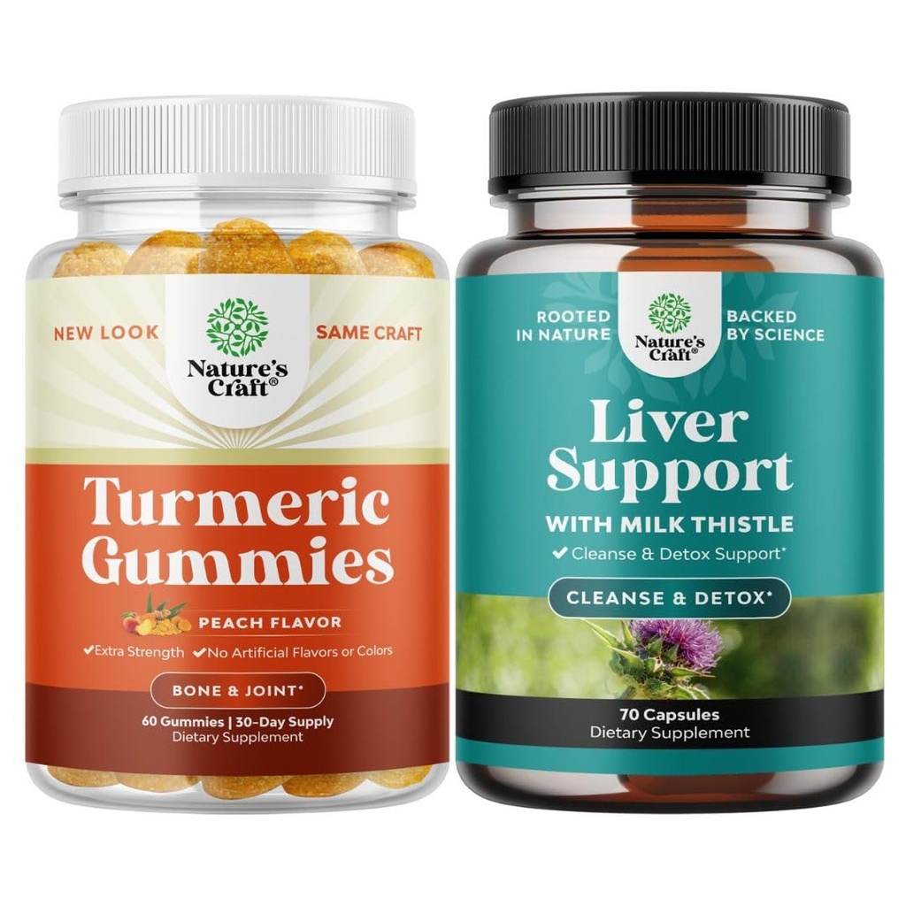 Bundel van Kurkuma Curcumine Immuun Ondersteuning Gummies en Lever Reiniging Detox & Repair Formula - gezamenlijke ondersteuning en geavanceerde huidverzorging - met melk distel Dandelion Wortel Kurkuma en Artichoke Extract