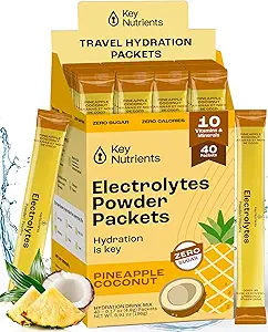 KEY NUTRIËNTEN Elektrolyten Poederverpakkingen - Tropische Ananas Coconut 40 Pack Hydration Packets - Travel Hydration Powder - No Sugar, No Calories, Gluten Free Keto Electrolytes Powder - Made in USA