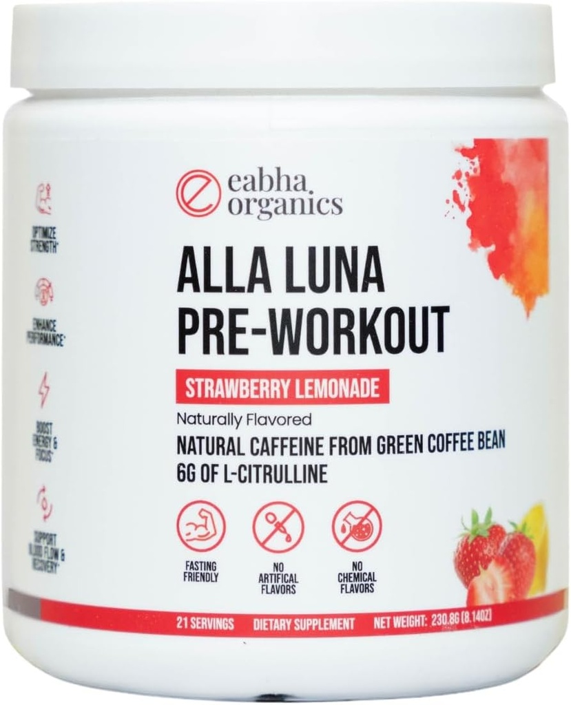 Alla Luna Pre-Workout - Aardbei Lemonade - ter ondersteuning van energie, focus en uithoudingsvermogen - Verhoog de bloedstroom voor een betere pomp - 21-dagen aanbod - 1 scoop per portie