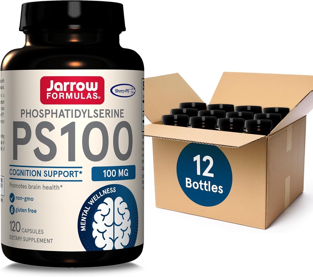 Jarrow Formules PS100 Fosfatidylserine 100 mg, Dieetsupplement voor Brain Health and Cognition Support, 120 Capsules, 40-120 Day Supply, Pack of 12