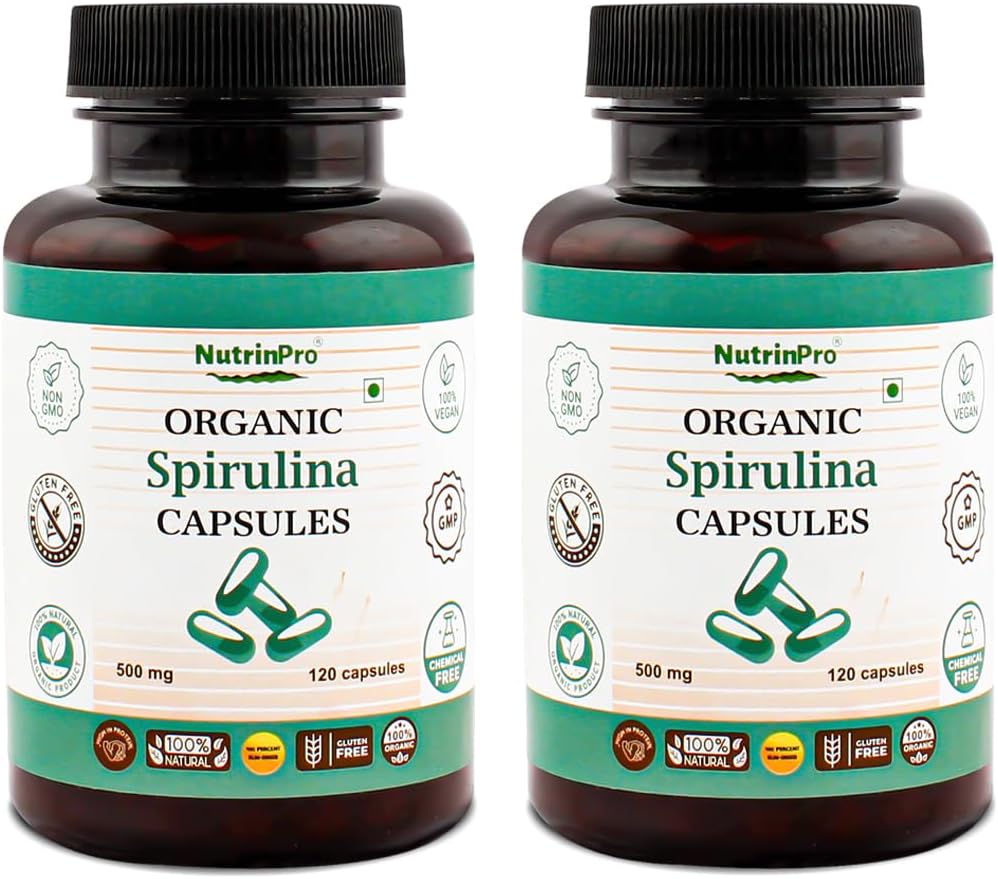 USDA Organische Spirulina Capsules - 100% Pure Vegan Supplement, Non-GMO, Glutenvrij, Chemisch-vrij, (240)