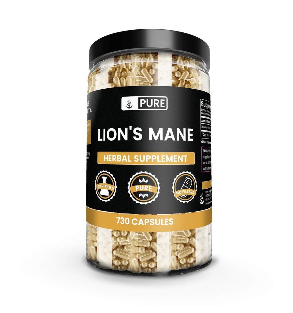 PURE ORIGINEEL INGREDIËNTEN Lion's Mane (730 Capsules) Geen Magnesium of Rijst Fillers, altijd zuiver, Lab geverifieerd