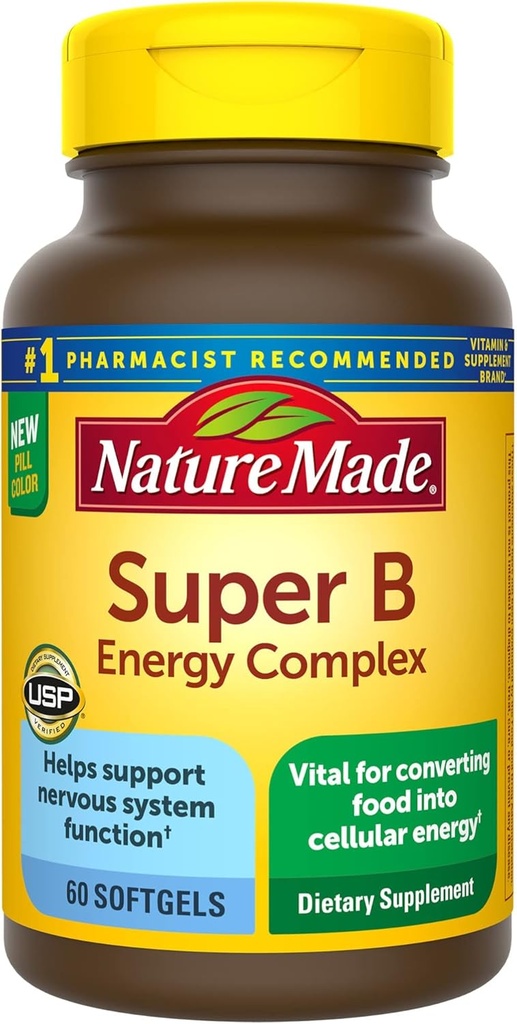 Super B energiecomplex, Dieetsupplement voor hersencelfunctieondersteuning, 60 Softgelss,...