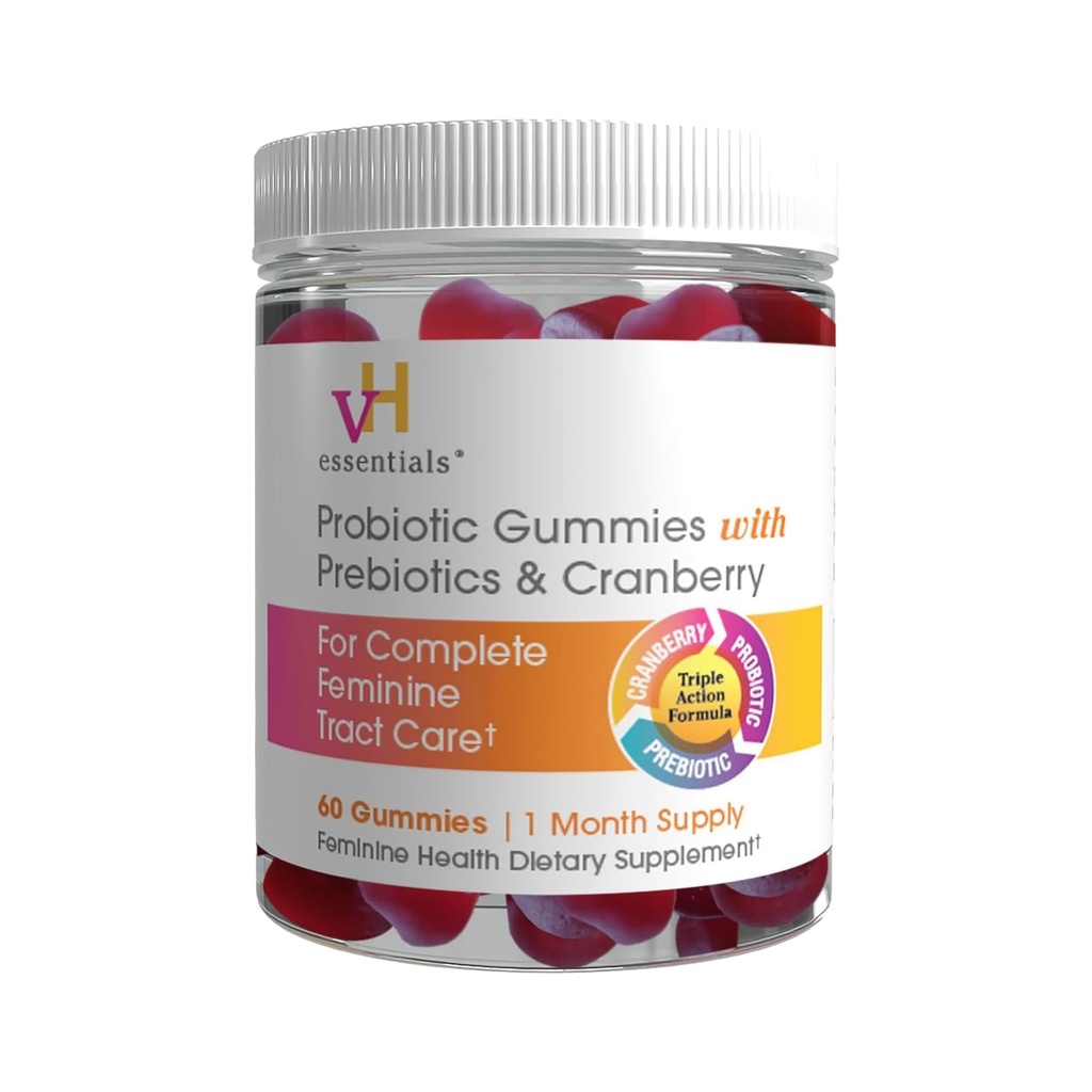 vH essentials Probiotic Gummies with Prebiotics & Cranberry, Concentrated Extract for Urinary Tract Health, Ondersteunt Vaginale Microflora Balans voor een gezonde vrouwelijke Tract, 60 Tellen