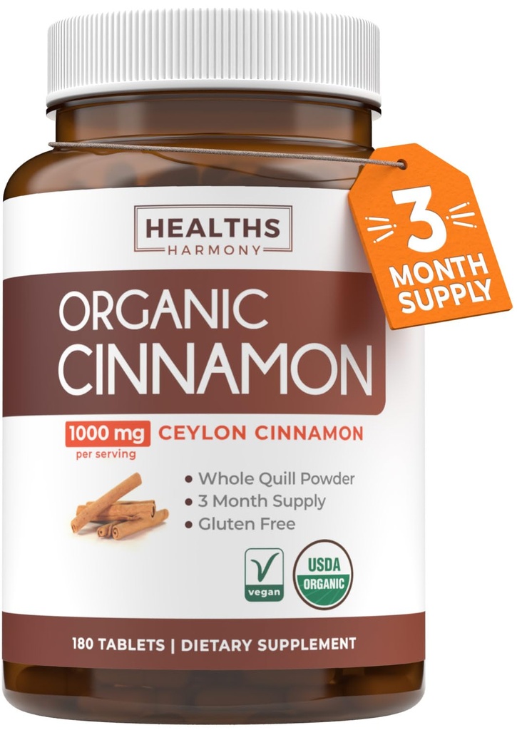 USDA Organic Ceylon Cinnamon Pillen - High Potency Ceylon Cinnamon Supplement met 1000mg per Serving for Full Body Antioxidant Support - Vegan Non-GMO cGMP Made & Lab Verified (3 maanden supply)