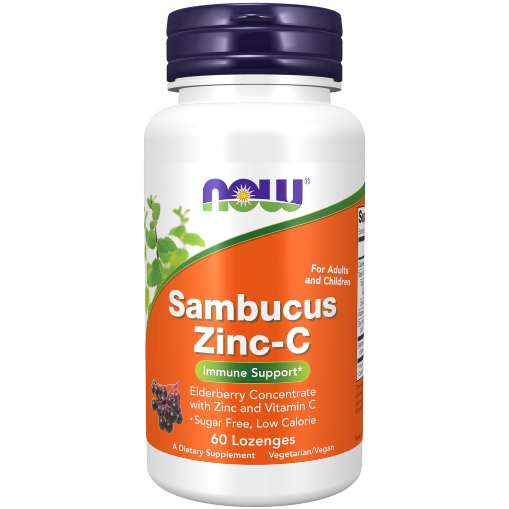 NOW Foods Supplements, Sambucus Zinc-C with Elderberry Concentrate and Vitamin C, 60 Lozenges