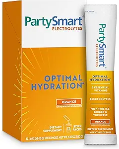 Himalaya PartySmart Orange Electrolytes Powder Packets, 12 Tellen, Ondersteunt Hydratatie, Rehydrateren met Natrium & Kalium, Vitamine C & Meer, Antioxidant Herstel Blend Melkdistel, Gember & Kurkuma