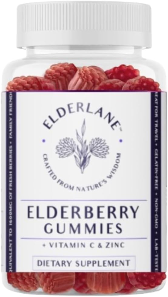 Elderlane Elderberry Gummies for Adults and Kids - Immune Support - Non-GMO, Vegan, Gluten-Free, Gelatin-Free - 60ct, 100mg