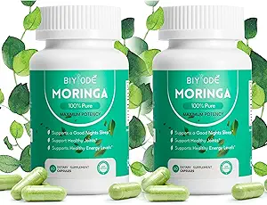 100% Moringa Pure Capsules, Ondersteunt Slaap, Gewricht, Energie Moringa Poeder Biologische Capsules Slaapkwaliteit Natuurlijke Energie Boost Antioxidant Rich Moringa Supplement, 60 Capsules(2pc)