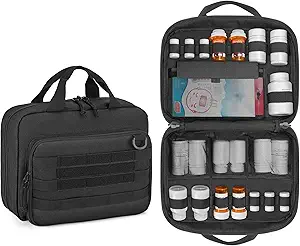 Damero Pill Bottle Organizer, Travel Medicine Bag Medication Organizer Opslag voor pillen flessen en medische supplementen, Black(Bag ALLEEN)