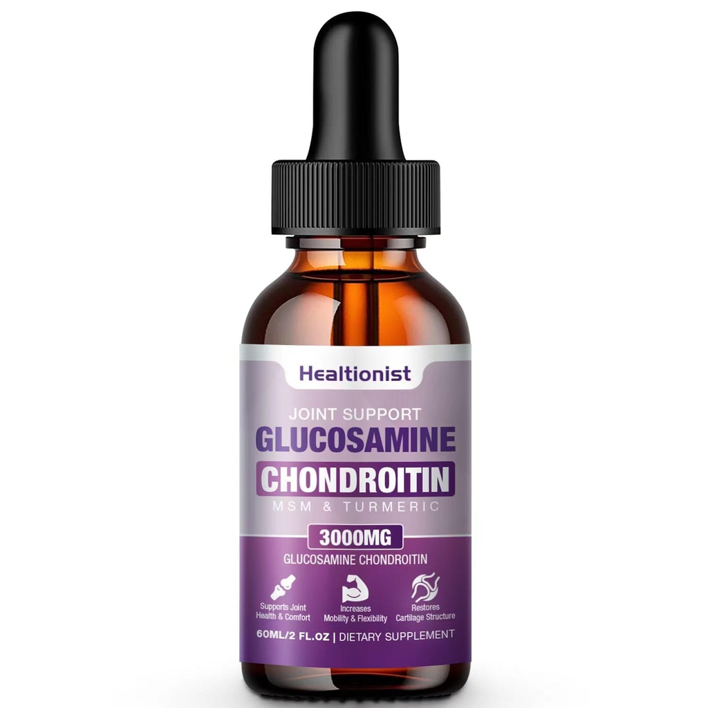 1 Pack Glucosamine Chondroitin MSM Liquid Drops, Extra Sterkte Joint Support Supplement voor Volwassenen Mannen & Vrouwen, Quercetin Boswelia, Bromelain, Antioxidant Immune Support (2 Fl oz)