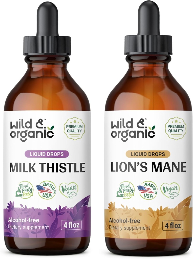 Wild & Organic Milk Thistle Tinctuur 4 fl oz & Lion's Mane Tinctuur 4 fl oz