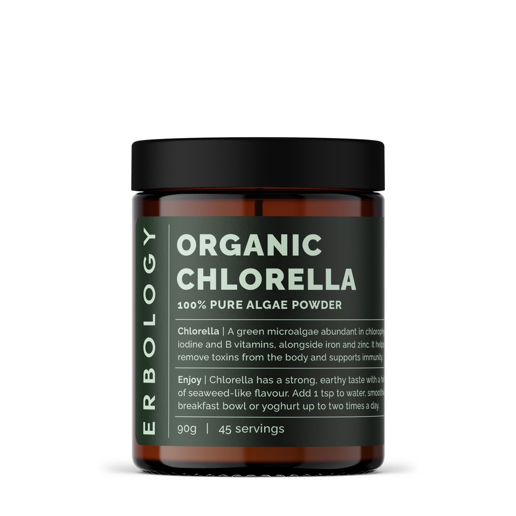 Erbologie Biologische Chlorella Poeder 3.2 oz - 45 porties - Duurzaam Gebronzen in Spanje - Body Cleansing and Immunity Support - Rijk aan Chlorofyl, B Vitaminen, IJzer en Fosfor - Veganistisch - GGO-vrij