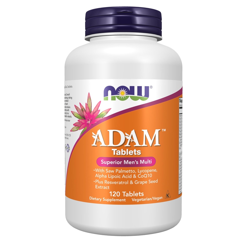 NOW Foods Supplementen, ADAMTM Mannen Multivitamine met Saw Palmetto, Lycopeen, Alpha Lipoic Acid en CoQ10, Plus Natural Resveratrol & Grape Seed Extract, 120 tabletten
