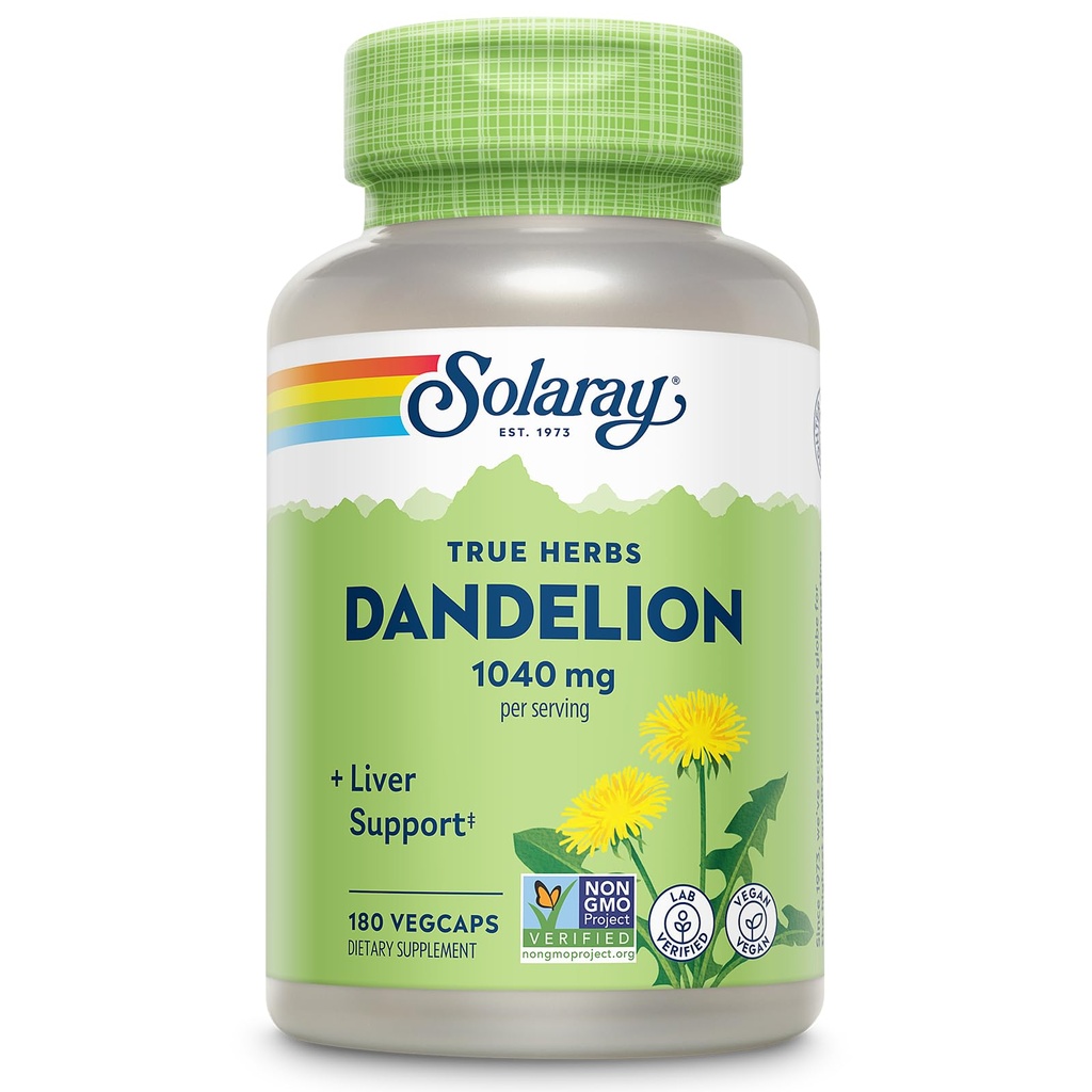 SOLARAY Dandelion Root Supplement - gezonde nier- en leverondersteuning - 1.040 mg per portie - veganistisch, lab geverifieerd, 60 dagen garantie - 90 porties, 180 vegCaps