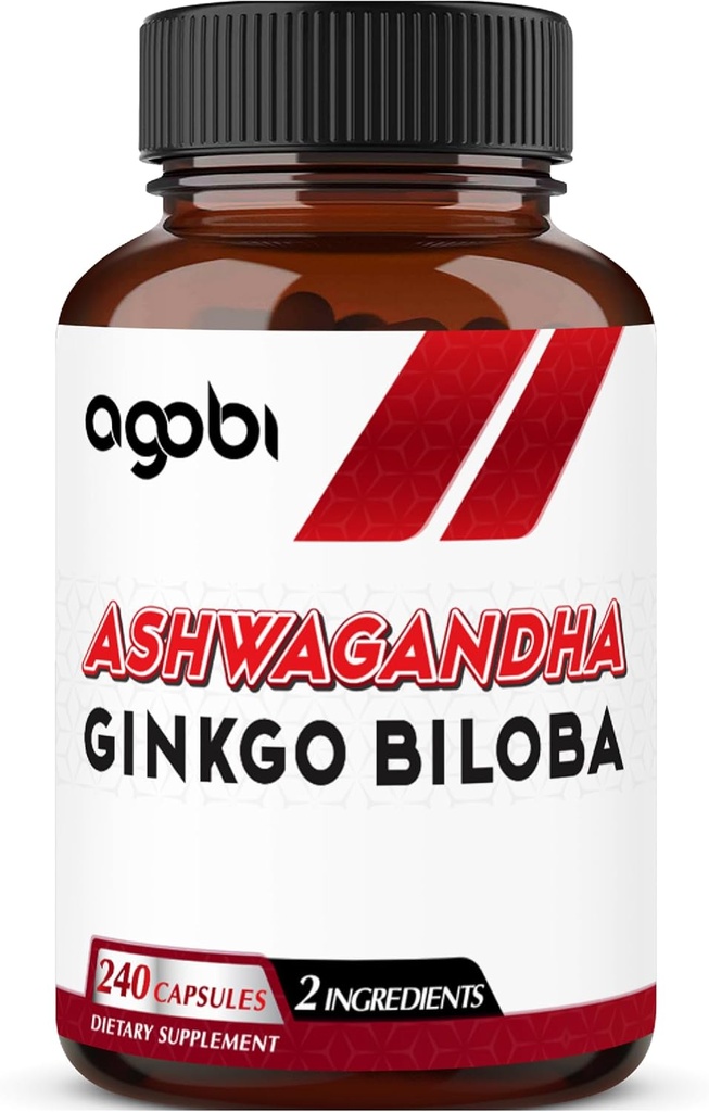 agobi 1600mg Ashwagandha met Ginkgo Biloba supplement - Super Extract formule voor het immuunsysteem, energieproductie, Geheugen Gezondheid & Focus - 240 Veggie Capsules