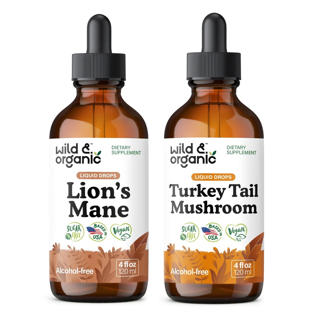 Wild & Organic Lion's Mane Tinctuur 4 fl oz & Turkey Staart Tinctuur 4 fl oz