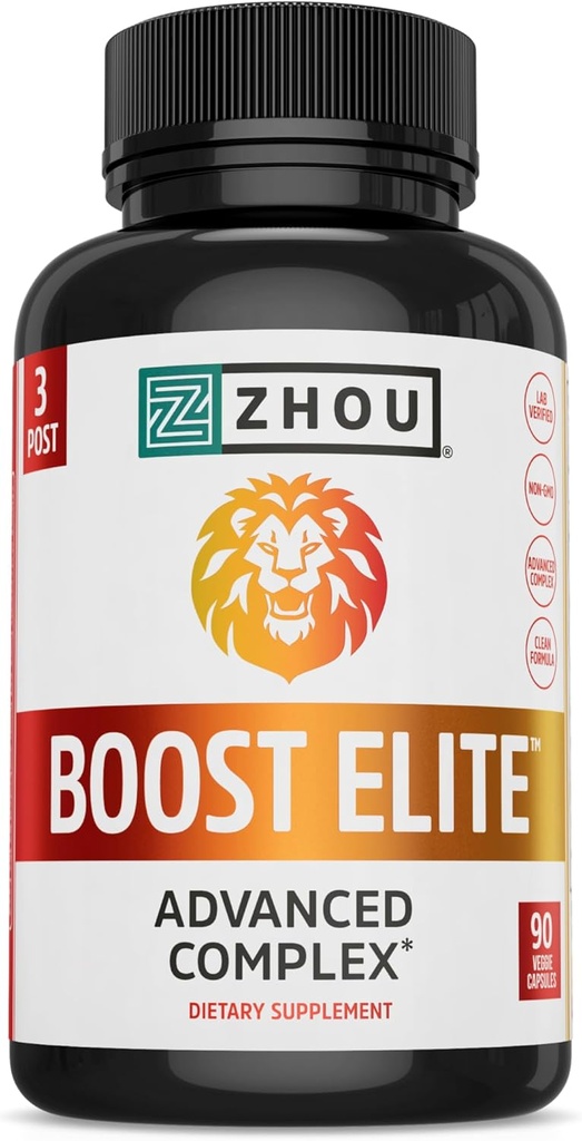 Zhou Boost Elite - Energie-supplement, natuurlijke spierondersteuning Pillen voor mannen met Tribulus, Fenegriek, Ginseng en Maca - 90 Veggie Capsules