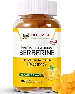 Berberine met Ceylon Cinnamon Gummies 1200mg - Berberine Supplement - Sugar-Free, Non-GMO, Vegan - 60 Gummies (Sugar-Free Ananas V1)