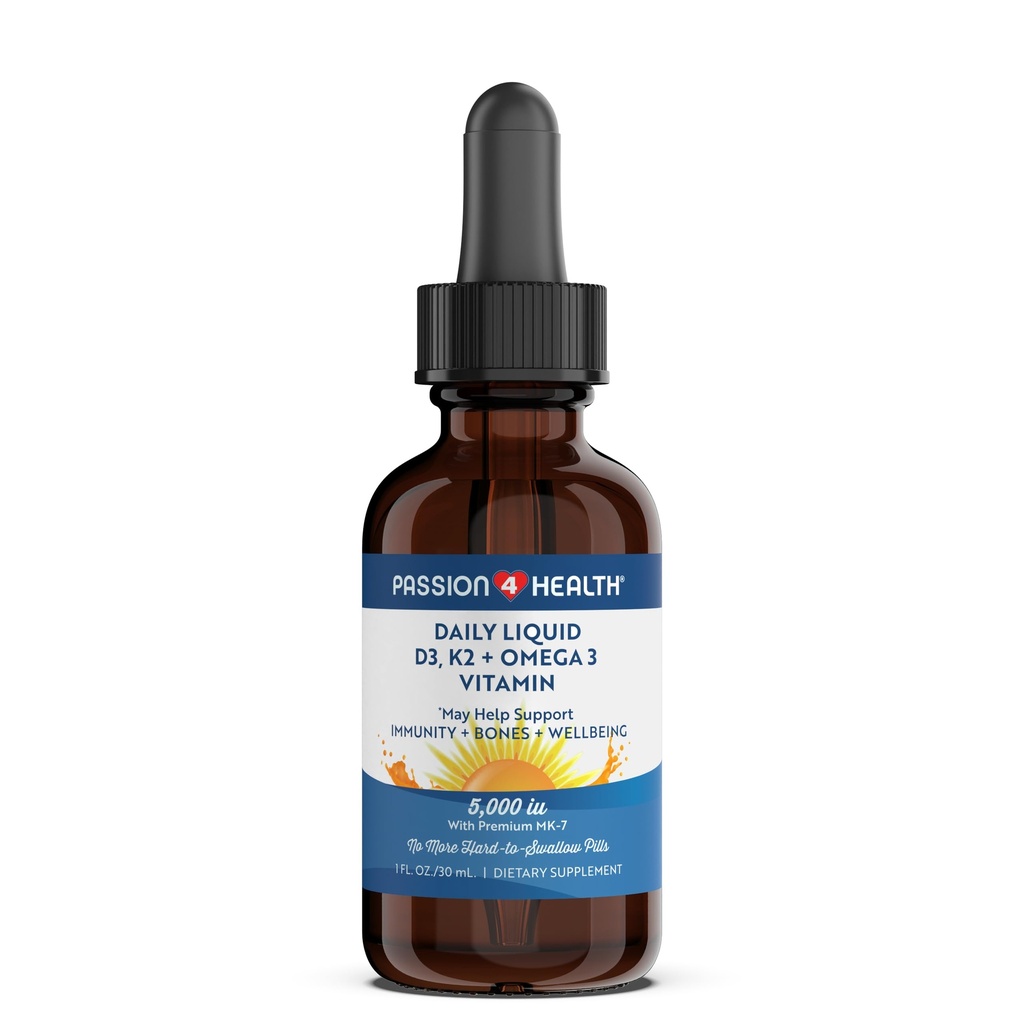 Passie 4 Gezondheid Biologische Liquid Vitamin D3 K2 (Mk-7) + Omega 3 Supplement - Liquid Vitamin D Drops (5000IE) - Ondersteuning voor gezonde botten en spieren