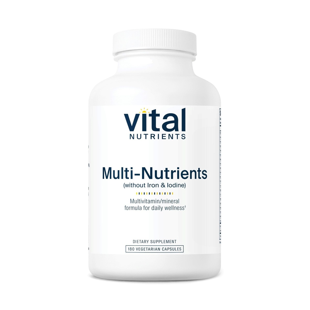 Vital Nutrients Multi-Nutrients (No Iron or Iodine) - Comprehensive Vegetarian Daily Multivitamin and Mineral Formula with Potent Antioxidants* - Gluten, Dairy, Soy Free - Non-GMO - 180 Capsules