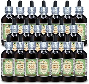 Kava Kava (Piper Methysticum) Glyceriet, gedroogd Root Alcoholvrije Liquid Extract (Grote Naam: HerbalTerra, Trots Made in USA) 20x4 f.oz (20x120 ml)