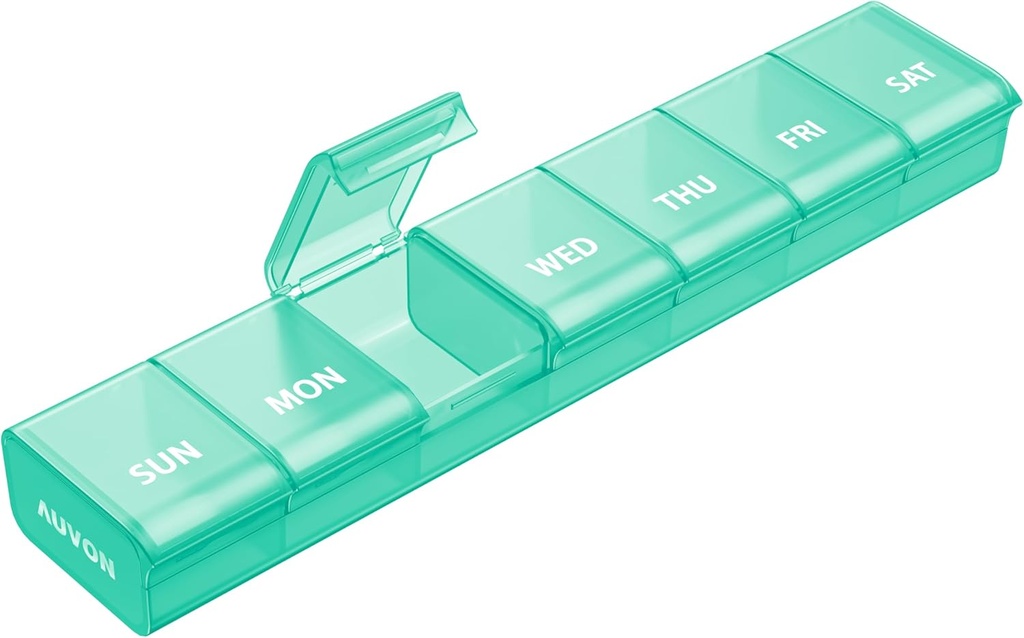 AOVON Weekly pil Organizer met moeiteloze openingsontwerp, Artritis Vriendelijke pil Box, BPA-vrije pil Organizer 7 dagen, schattige en draagbare pil geval voor vitamines, supplementen en medicijnen