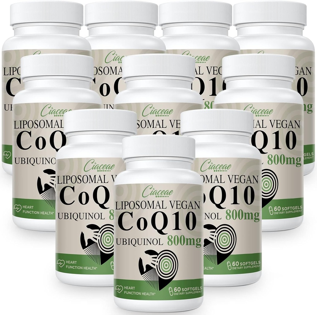 Liposomaal CoQ10 800mg Ubichinol Softgel, Max Absorptie Ubichinol Co-enzym Q10, Ubichinol CoQ10 Supplement voor Antioxidant, Hartfunctie en Energieproductie, Pure CoQ10 800mg, 600 Vegan Softgels