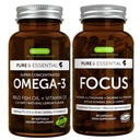 Omega-3 & Vitamine D3 1000iu + Focus Brain Booster Bundle, Fast-Acting 1-a-Day EPA & DHA rTG Wild Fish Oil + Cafeïne, L-Theanine, Taurine & L-Tyrosine, B-Vitaminen, Zink & Koper, door Igennus