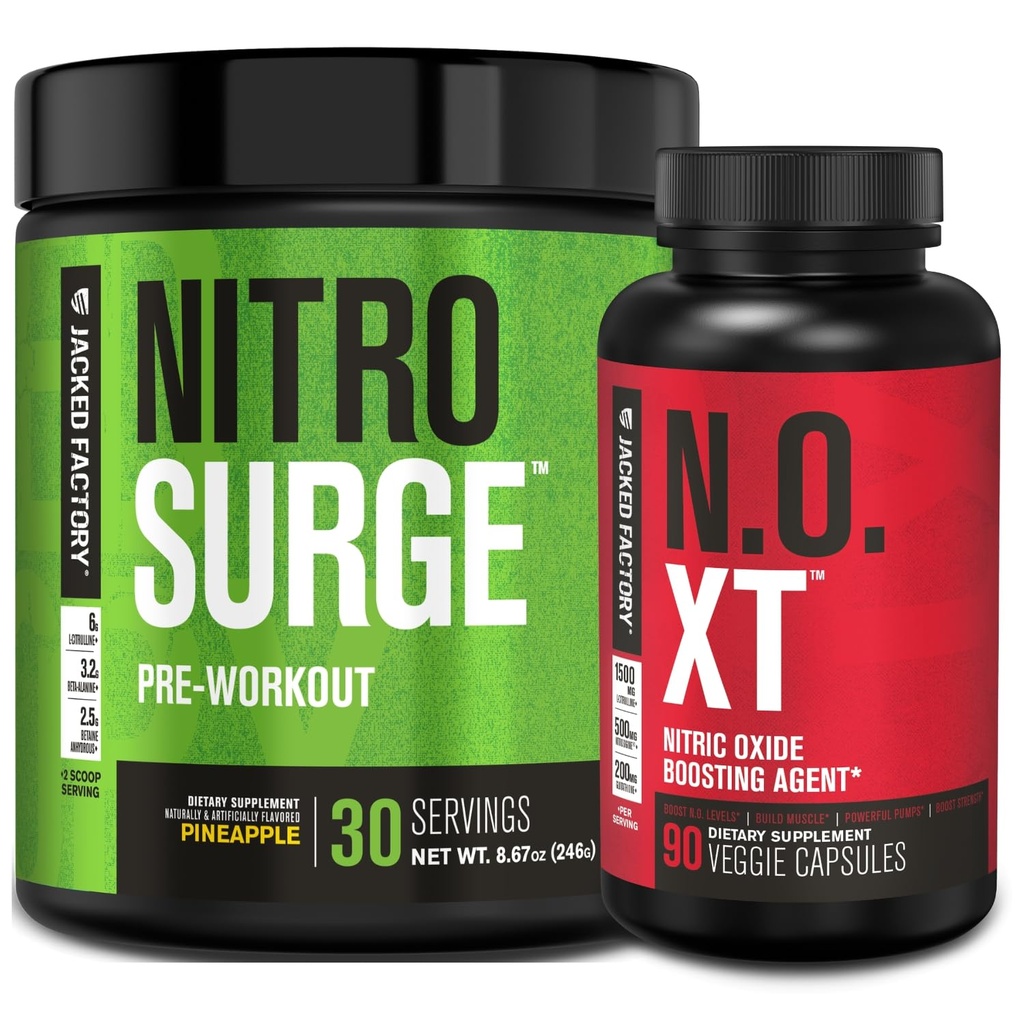 Ge Jacked Factory Nitrosurge Pre-Workout in Ananas & N.O. XT Nitric Oxid Booster for Men & Women
