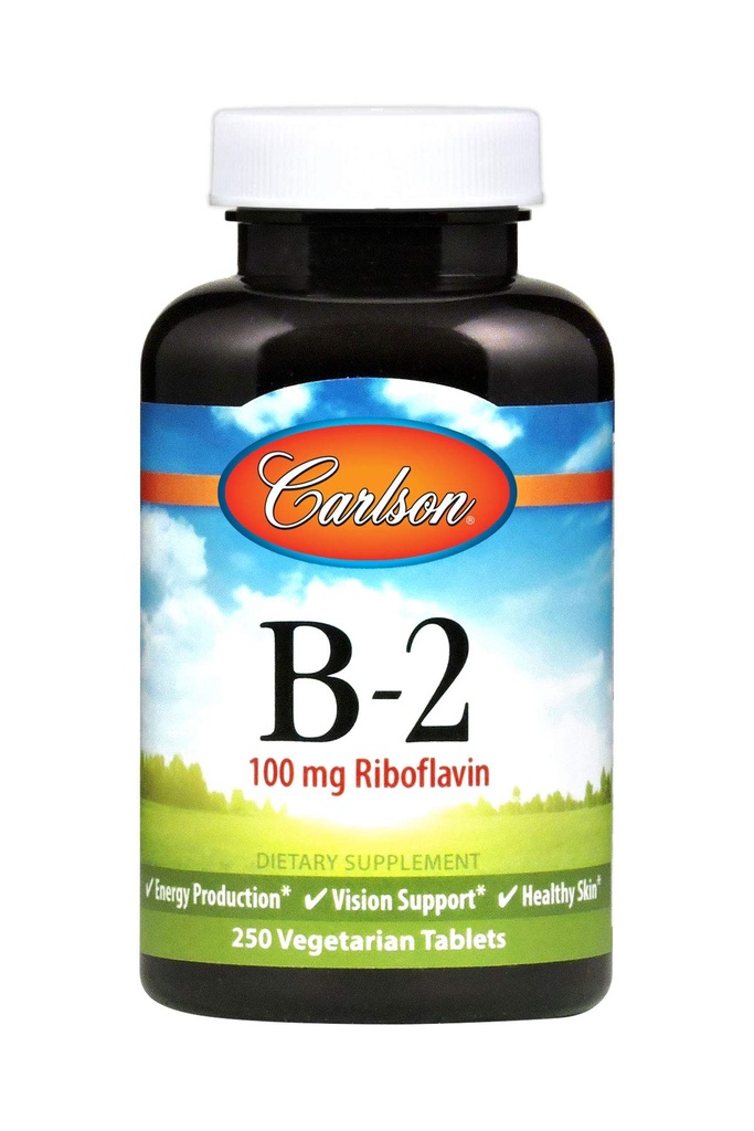 Carlson - B-2, 100 mg Riboflavine, Energieproductie, Vision Support & Healthy Skin, 250 Vegetarische tabletten