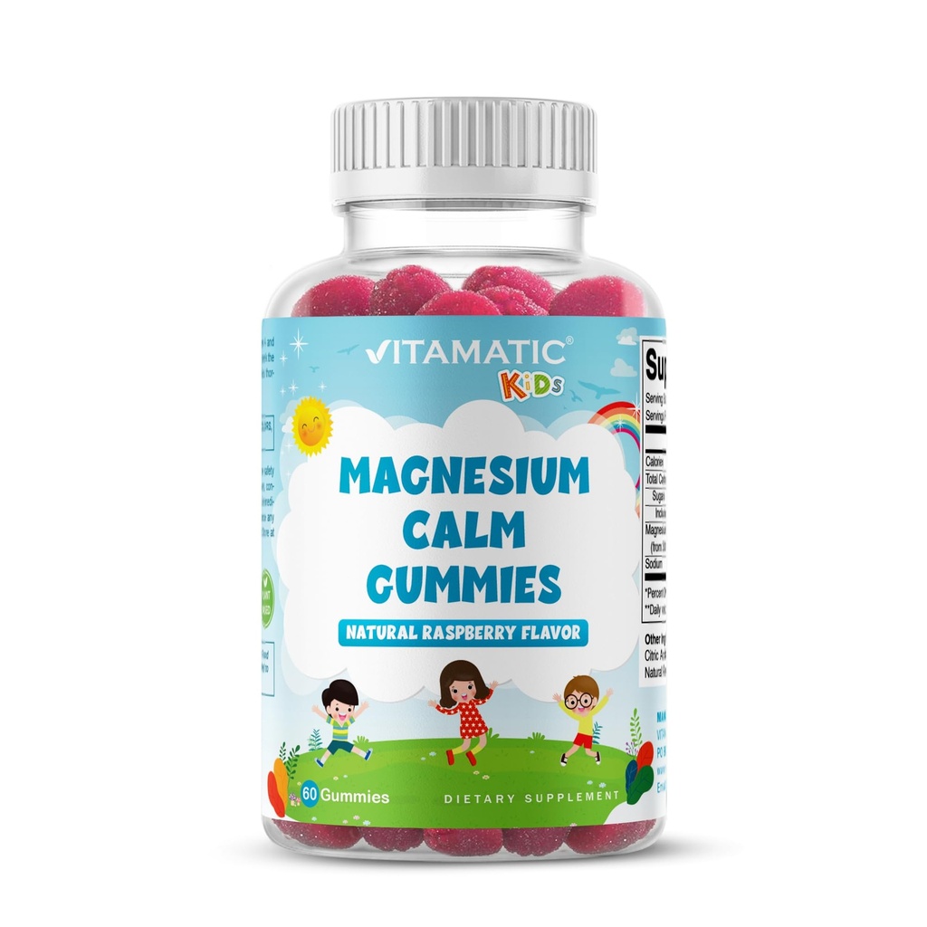 Vitamatic Kids Magnesium Kalm Gummies - 60 Veganisten - Grote Proeverij - Bevordering van gezonde, spier, bot, & energie ondersteuning