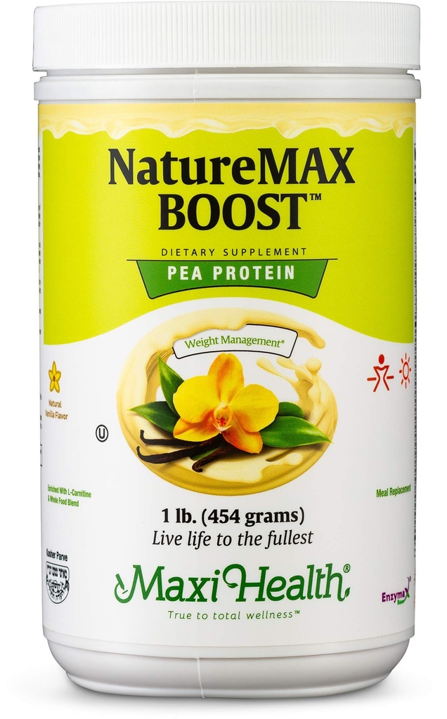 NatureMax BoostTM Pea Proteïne Poeder - Diet Supplement Maaltijd Vervanging - 20g Proteïne Per Serven - Natuurlijke Vanille Smaak - Kosher Vitamine - 1lb