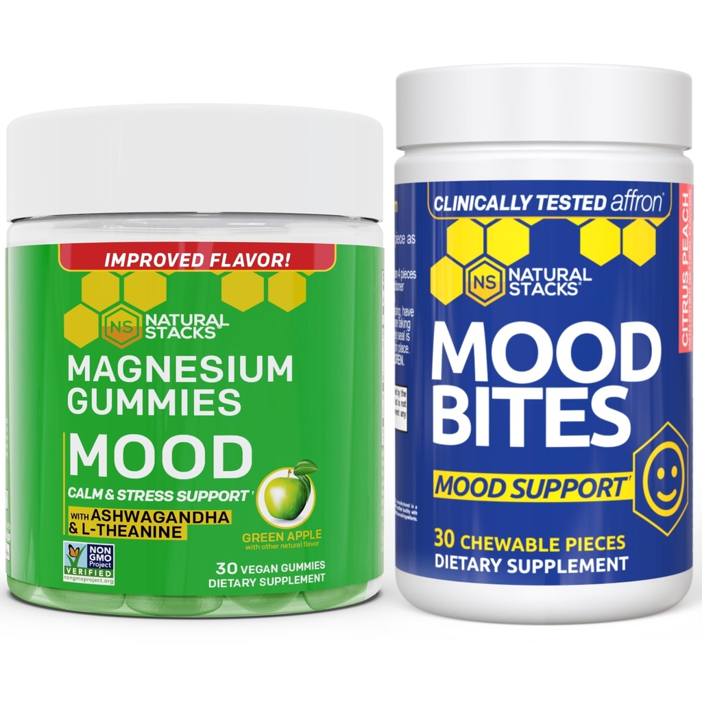 NATUURLIJKE STAKKEN Mood Bites + Mood Magnesium Gummies Bundel - Positieve Mood & Stress Ondersteuning* - 60 Kauwtabletten