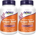 NOW Supplementen, druivenzaadextract, maximale sterkte 500 mg (een hoog geconcentreerd extract met een minimum van 90% polyfenolen), 90 Veg capsules, rood/bruin, 0,25 pond (verpakking van 2)