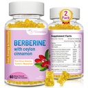 Berberine with Ceylon Cinnamon Gummies, High Potency Berberine HCI Supplement, Immune Health Support, 120 Mango Flavored Gummies
