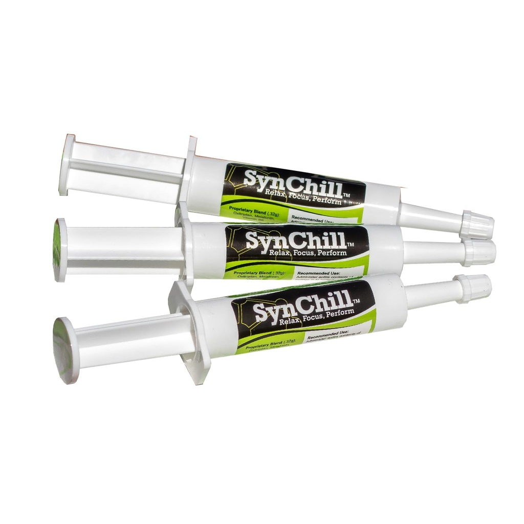 SynChill Oral Horse Calming Gel, 100% Natural & Nutritional Supplement, Lab bewezen resultaten, Ontworpen voor Focus & Performance, goedgekeurd door Olympische professionals & dierenartsen, Made in USA - 3-pack