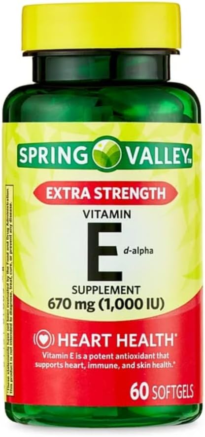 Generieke Lenteval Vitamine E Extra sterkte Vitamine E D-Alfa Spring Valley Softgels, 670 mg (1.000 IE), 60 Tel.