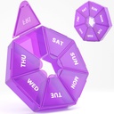 Weekly Pill Organizer, 2 Pack Portable Pill Box Medicine case 6 Colors (Seven Day) New Edition for Vitamin/Fish Oil/Pills/Supplements-Arthritis Friendly (Purple)