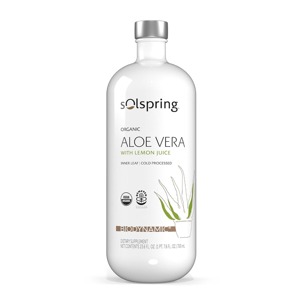 Solspring Biodynamisch Biologische Aloë Vera Juice met Citroen, 23,6 Fl. Oz. (700 ml), Unpasteurized, Certified USDA Organic, Regenerative, Non-GMO, Glutenvrij, Sojavrij, Dr. Mercola