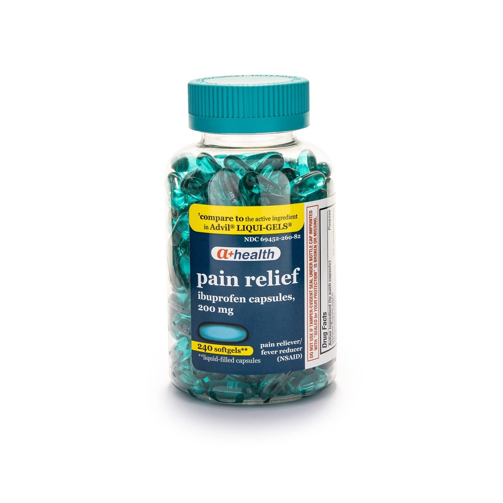 A+Health Ibuprofen 200 Mg Softgels, Pain Reliver/Fever Reducer (NSAID), 240 Tel.